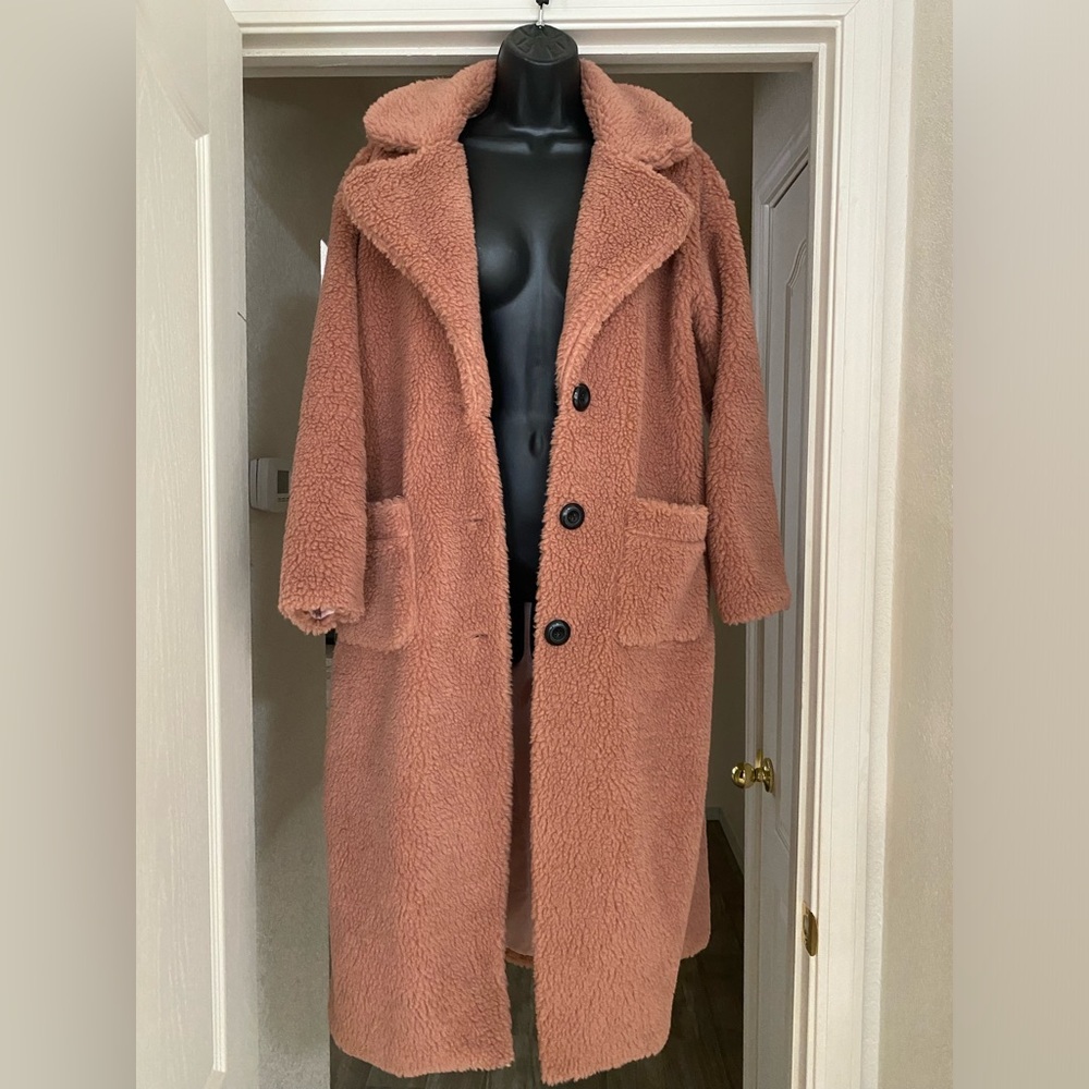 Boohoo Pink Fluffy Trench Coat